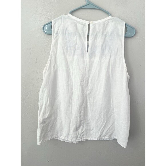 J CREW Embroidered Top White Linen Blend Shirt Size 10 Boxy Swing Blouse - Picture 5 of 5